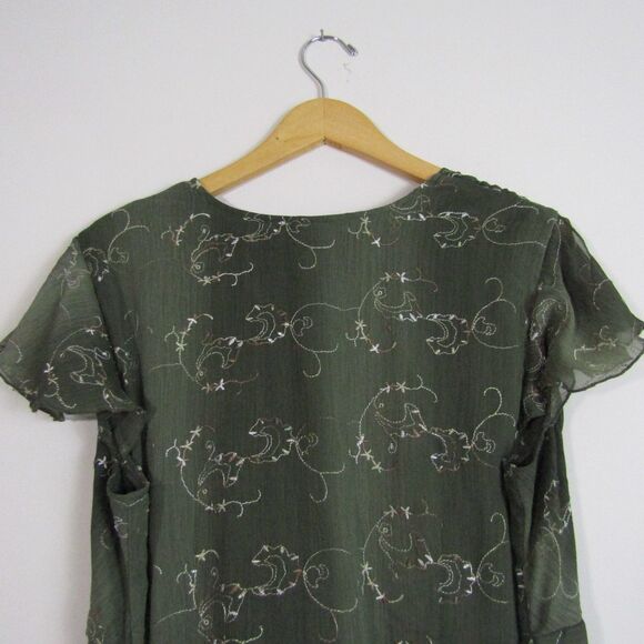 Dressbarn Woman Babydoll Top 2X Green Sheer Floral Embroidered Fairy Y2K Boho - Picture 6 of 13